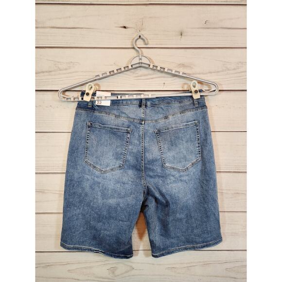 Lane Bryant Womens Blue Solid Stretch High Rise Curve Fit Bermuda Shorts Size 22 - Picture 2 of 8